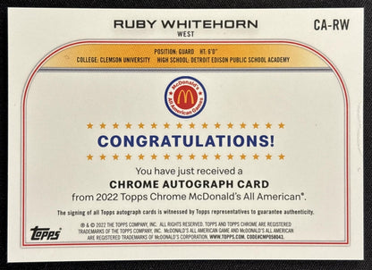 Ruby Whitehorn 2022 Topps Chrome McDonald's All American Auto Sports Trading Card