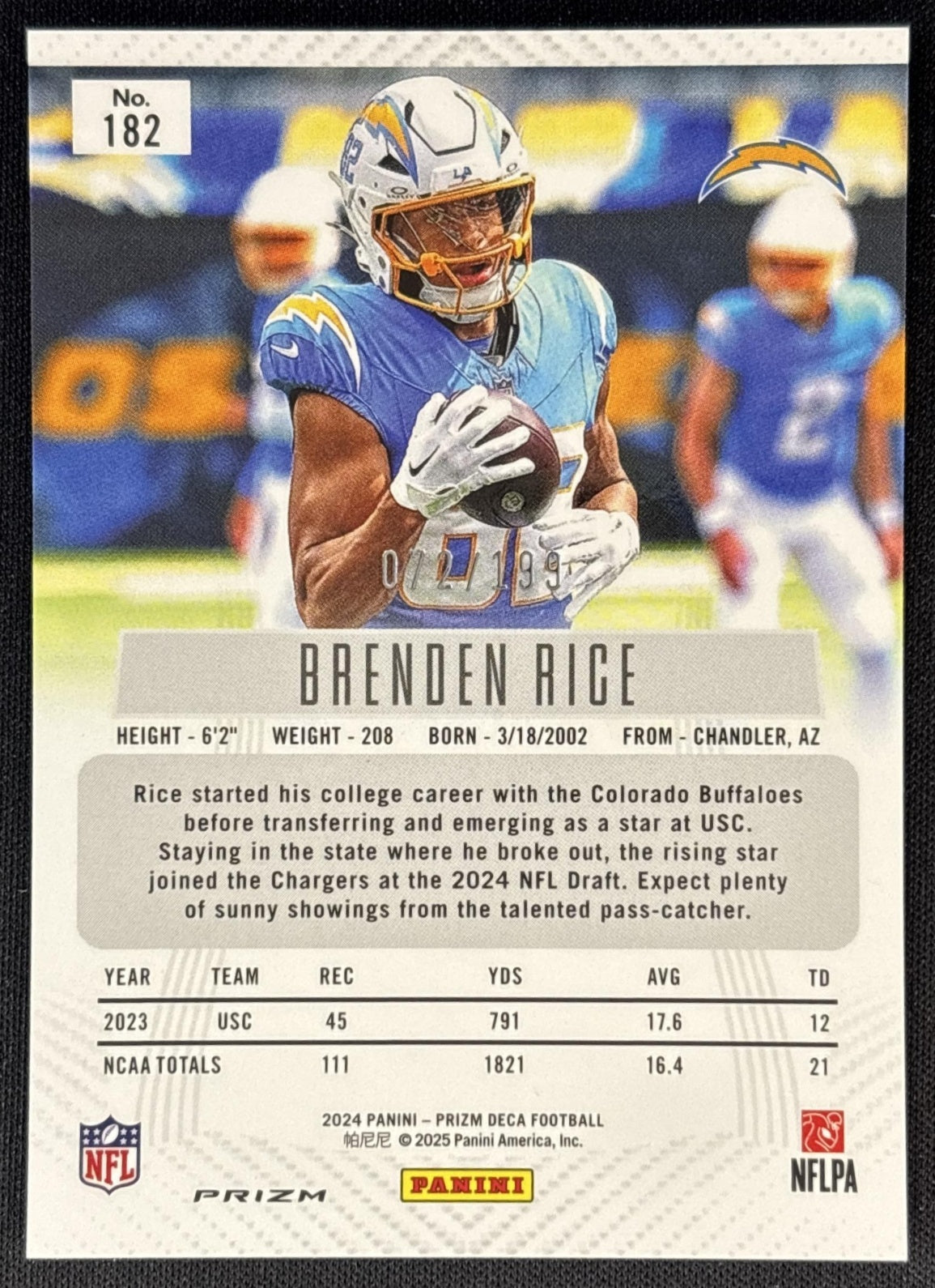 Brenden Rice 2024 Panini Prizm Deca Red /199 Chargers Sports Trading Cards