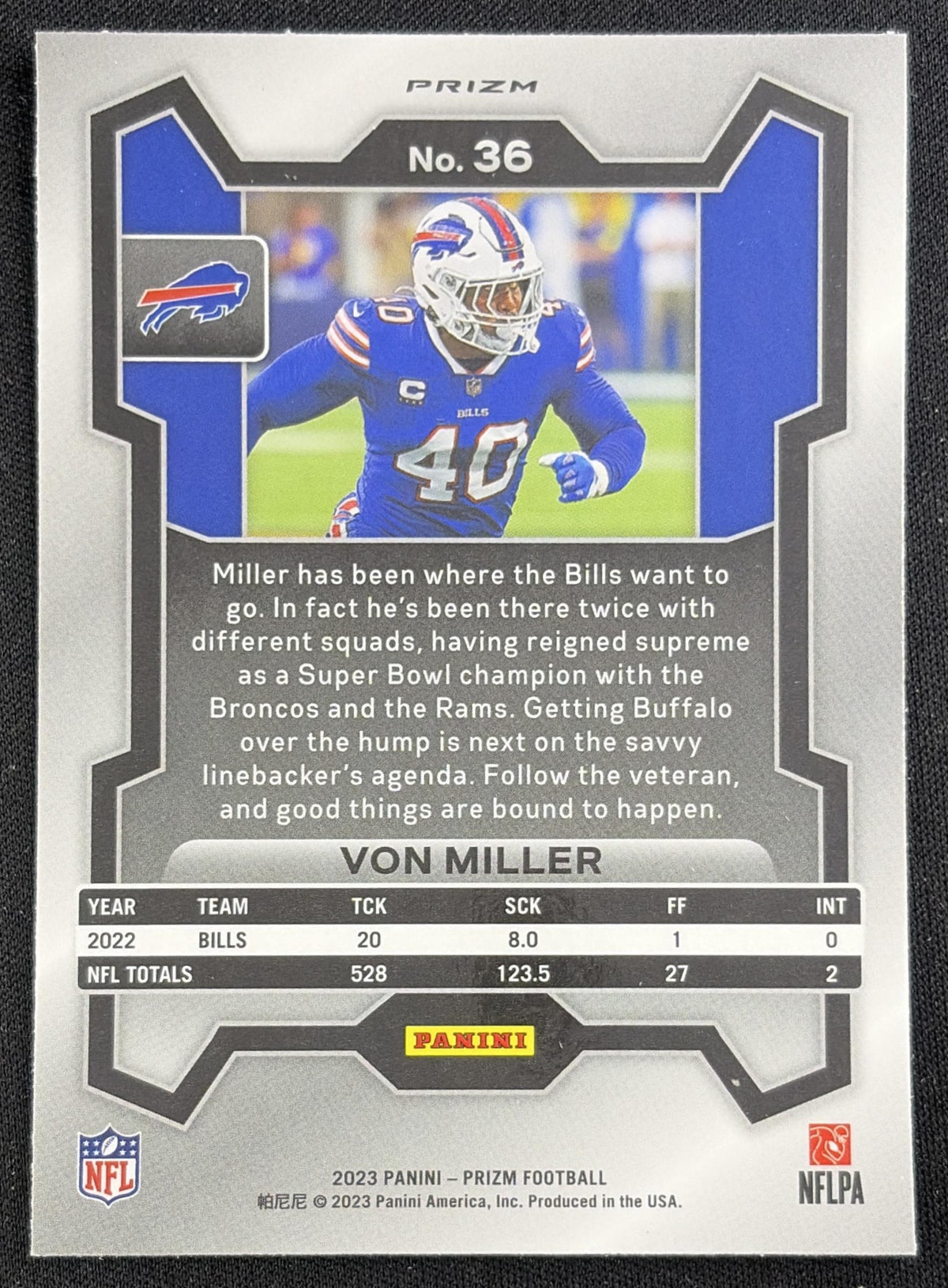 Von Miller 2023 Panini Prizm Orange Ice Bills Sports Trading Card