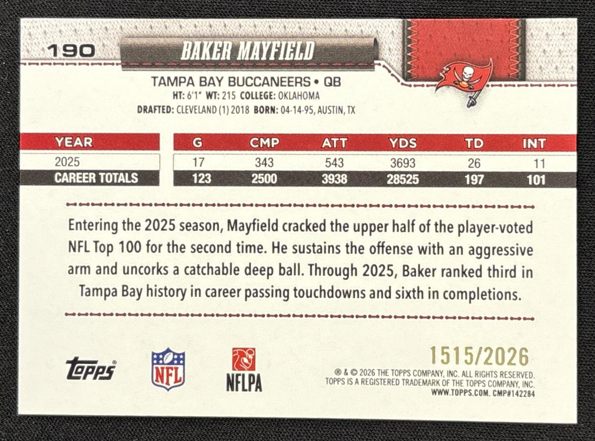 Baker Mayfield 2026 Topps Gold /2026 Buccaneers Sports Trading Card
