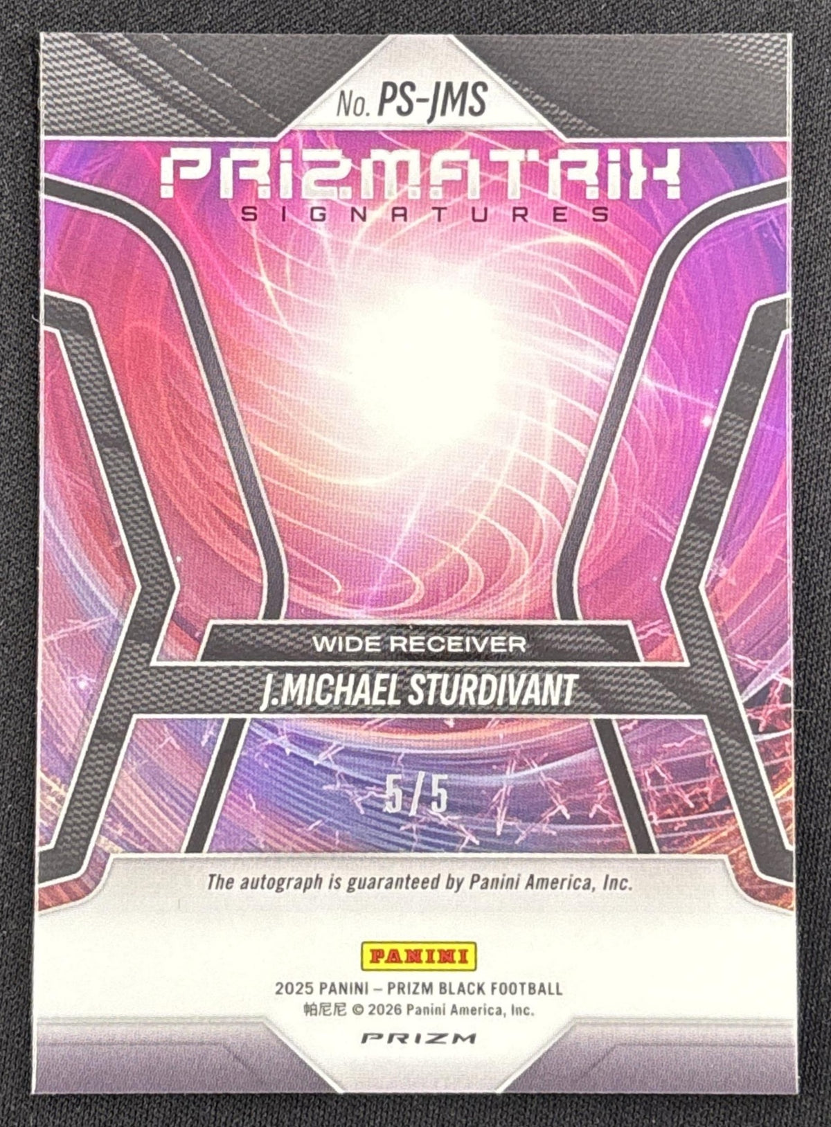 *Damaged* J.Michael Sturdivant 2025 Panini Prizm Black Prizmatrix Signatures Gold Vinyl FOTL /5 Gators