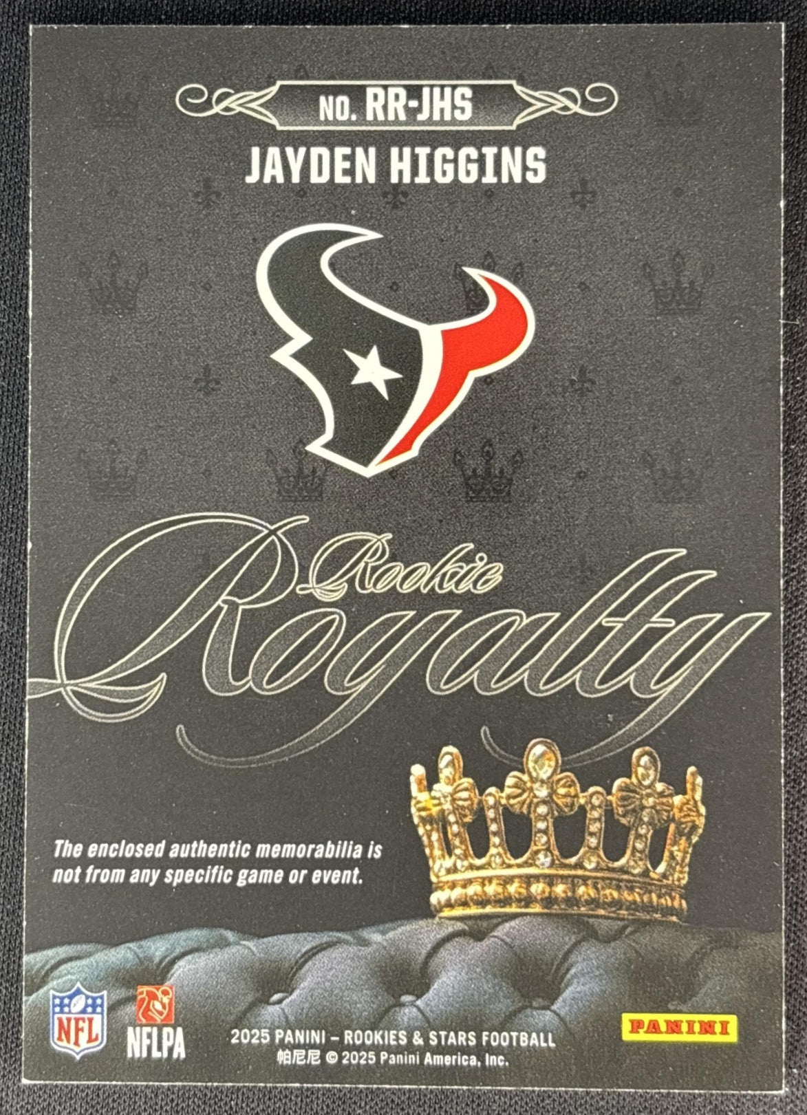 Jayden Higgins 2025 Panini Rookies & Stars Rookie Royalty Texans Sports Trading Cards