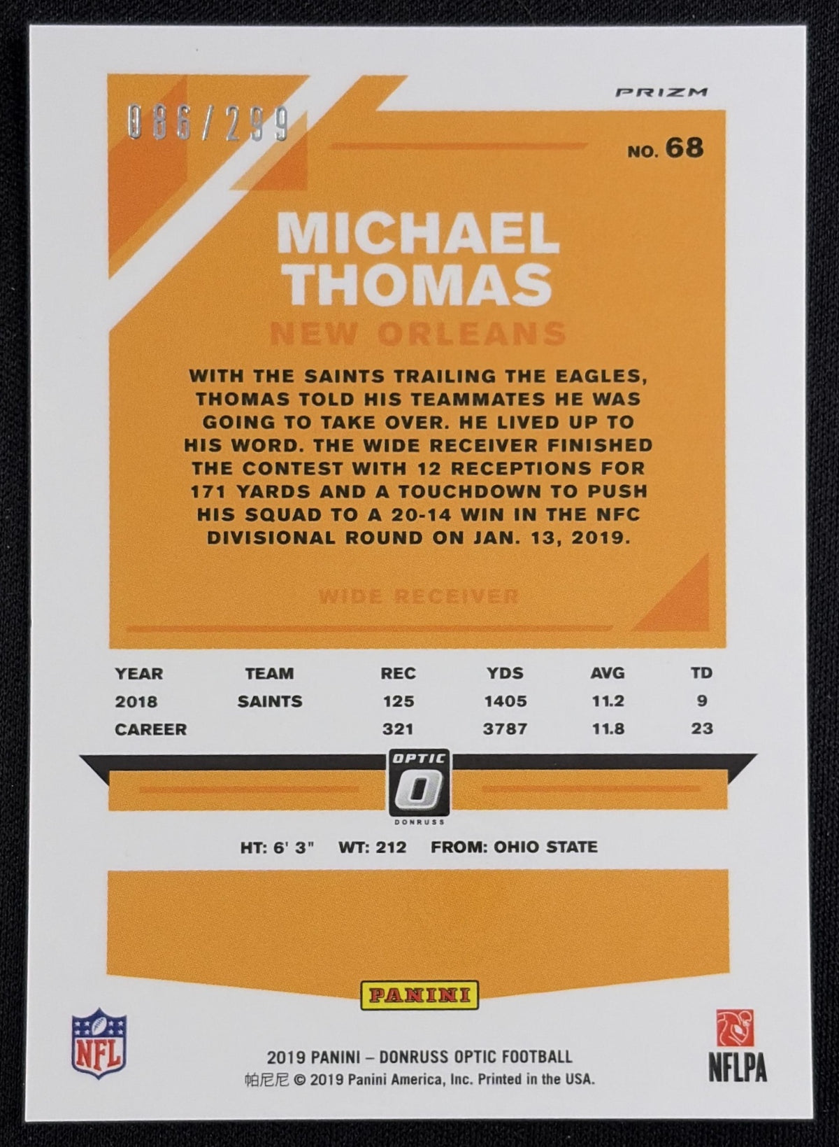 Michael Thomas 2019 Panini Donruss Optic Aqua /299 Saints