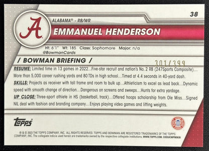 Emmanuel Henderson 2023 University Chrome Purple Refractor /399 Crimson Tide back
