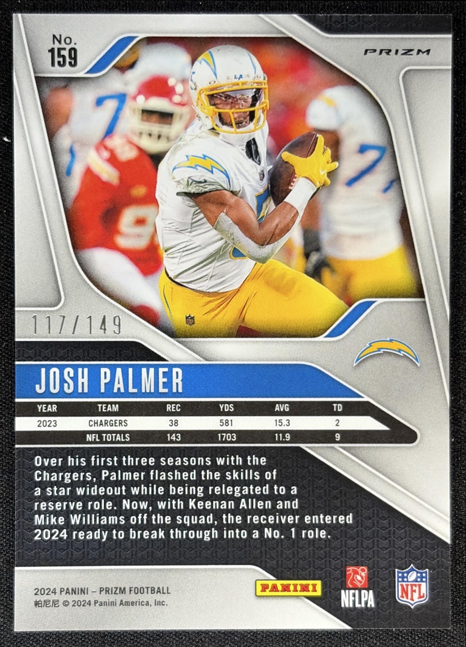 Josh Palmer 2024 Panini Prizm Red Wave /149 Chargers