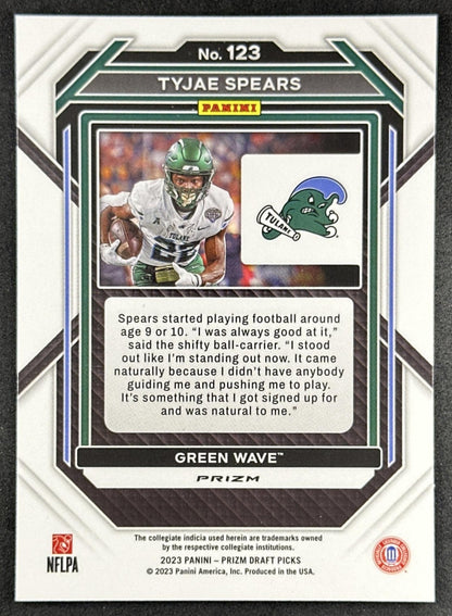 Tyjae Spears 2023 Panini Prizm Draft Picks Prizms Silver Green Wave Sports Trading Card