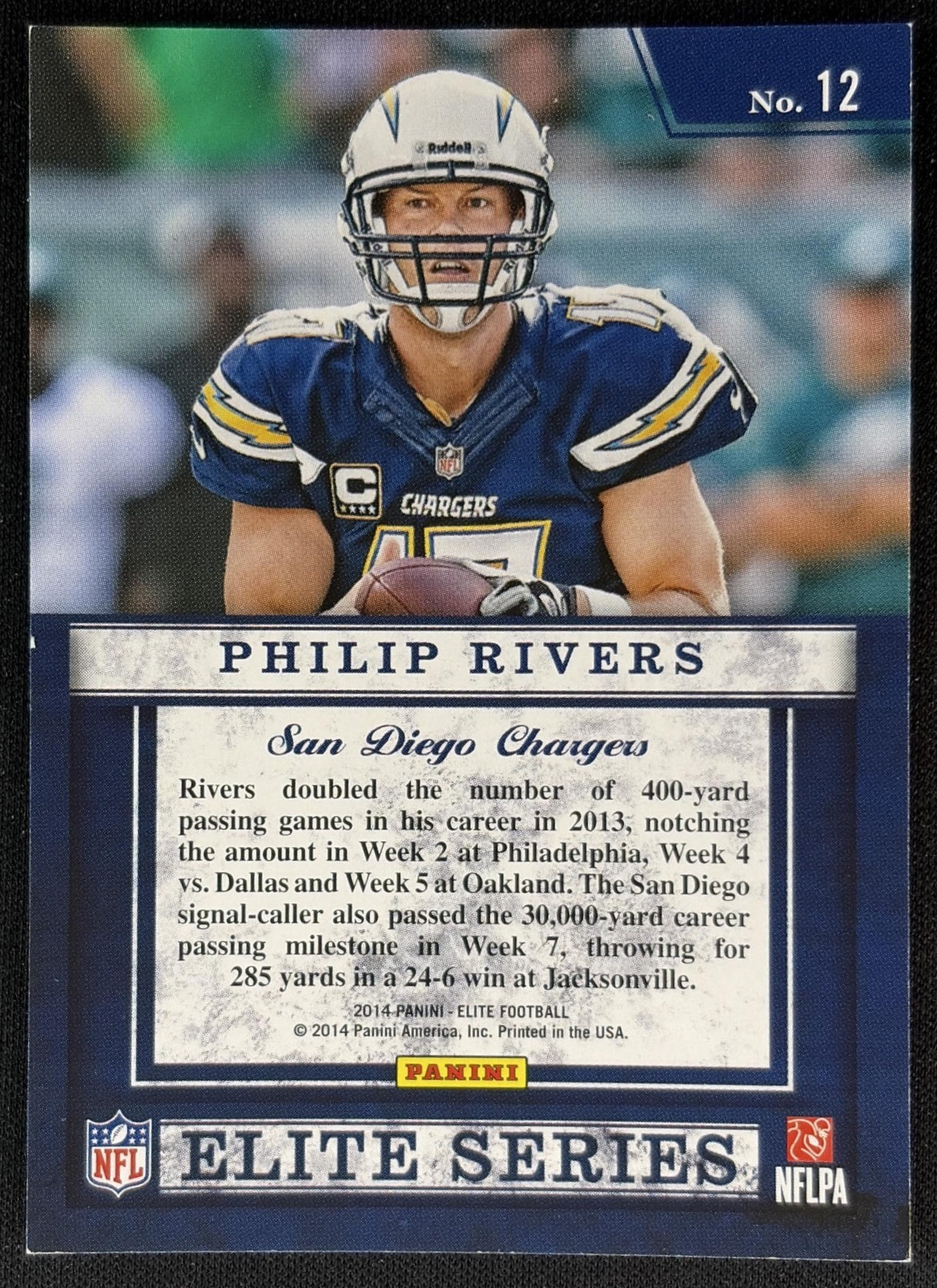 Philip Rivers 2014 Panini Elite Series Silver Chargers - Back