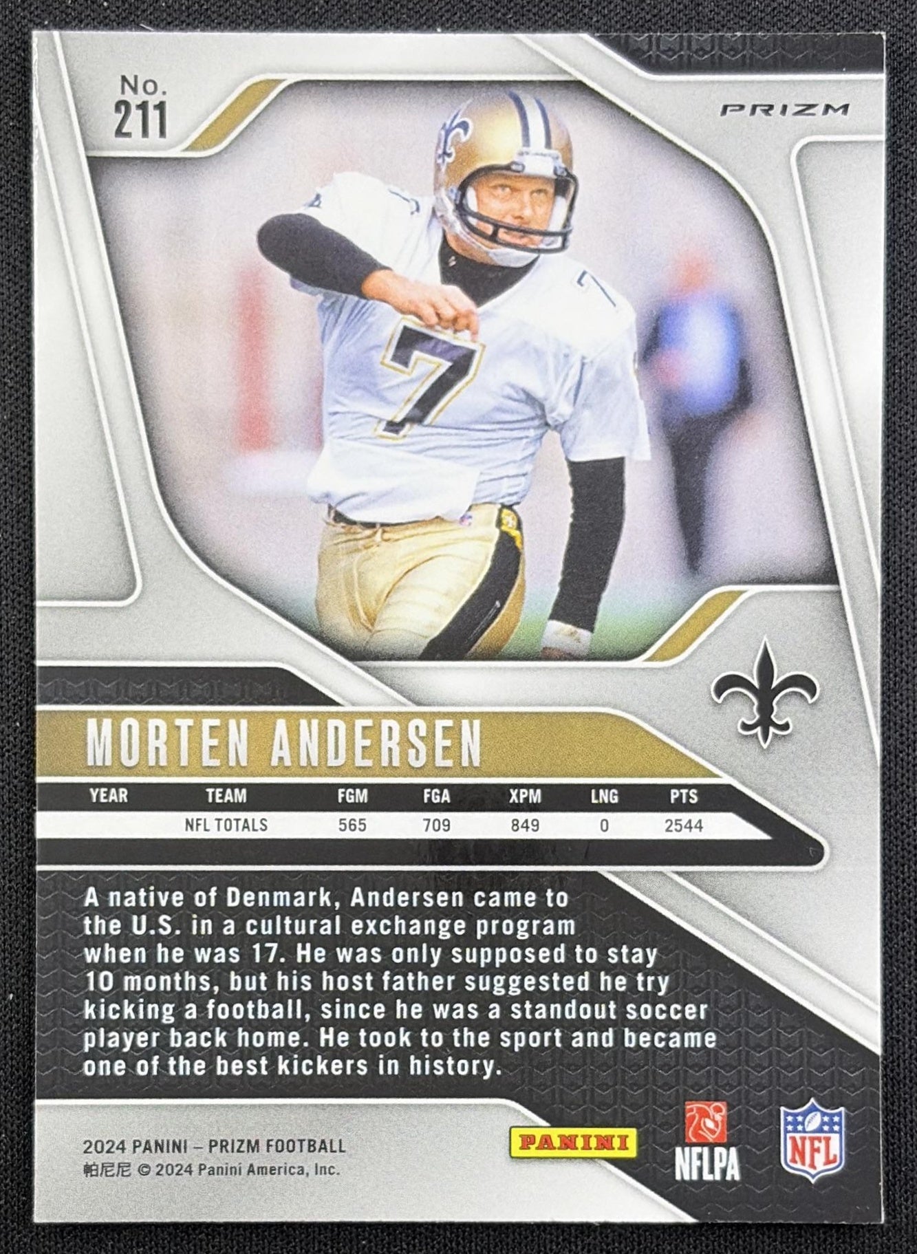 Morten Andersen 2024 Panini Prizm Green Wave Saints back