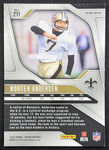 Morten Andersen 2024 Panini Prizm Green Wave Saints back