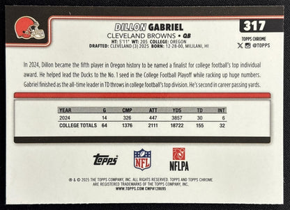 Dillon Gabriel 2025 Topps Chrome Rookie Etch Variation Browns Sports Trading Cards