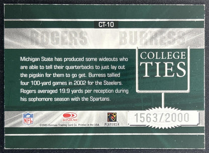 Charles Rogers Plaxico Burress 2003 Donruss Elite College Ties /2000 back