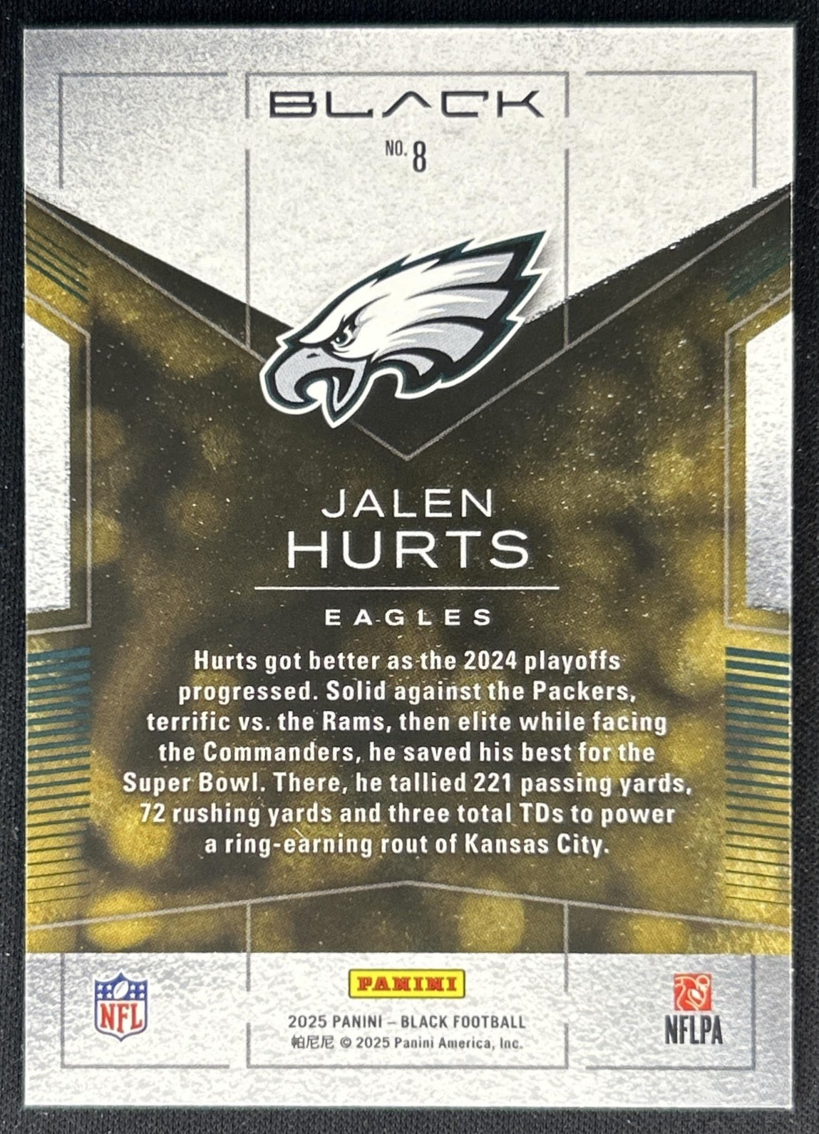 Jalen Hurts 2025 Panini Black Gold Eagles back