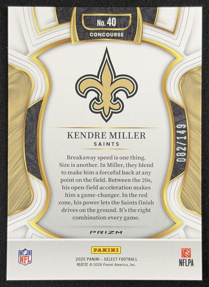 Kendre Miller 2025 Panini Select Concourse Maroon Prizm /149 Saints