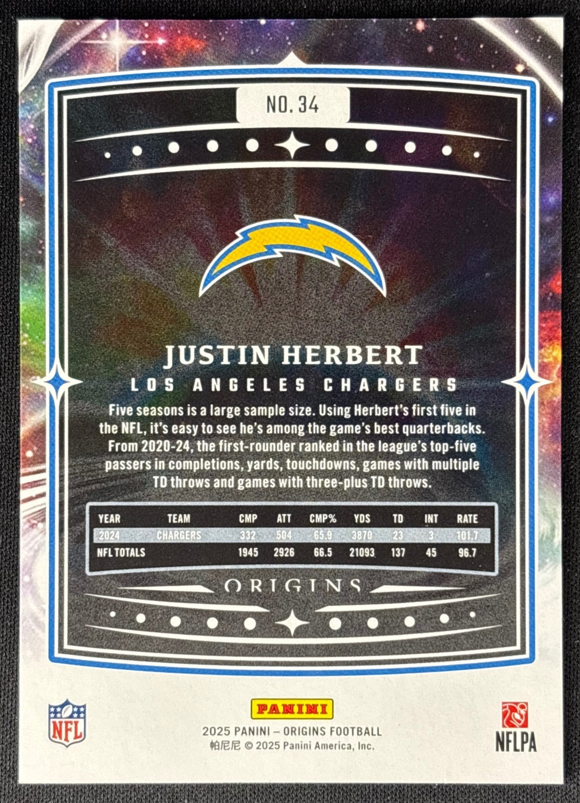Justin Herbert 2025 Origins Silver /75 Chargers sports trading card