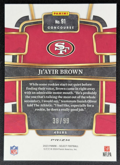 Ji'Ayir Brown 2023 Panini Select Red Prizms /99 49ers back