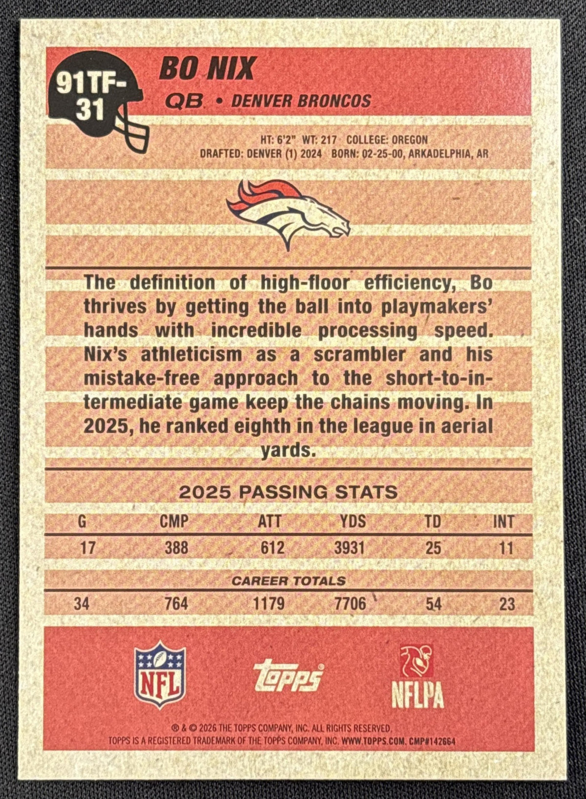 Bo Nix 2026 Topps 1991 Crackle Foil Broncos Denver Broncos