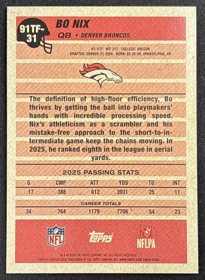 Bo Nix 2026 Topps 1991 Crackle Foil Broncos Denver Broncos