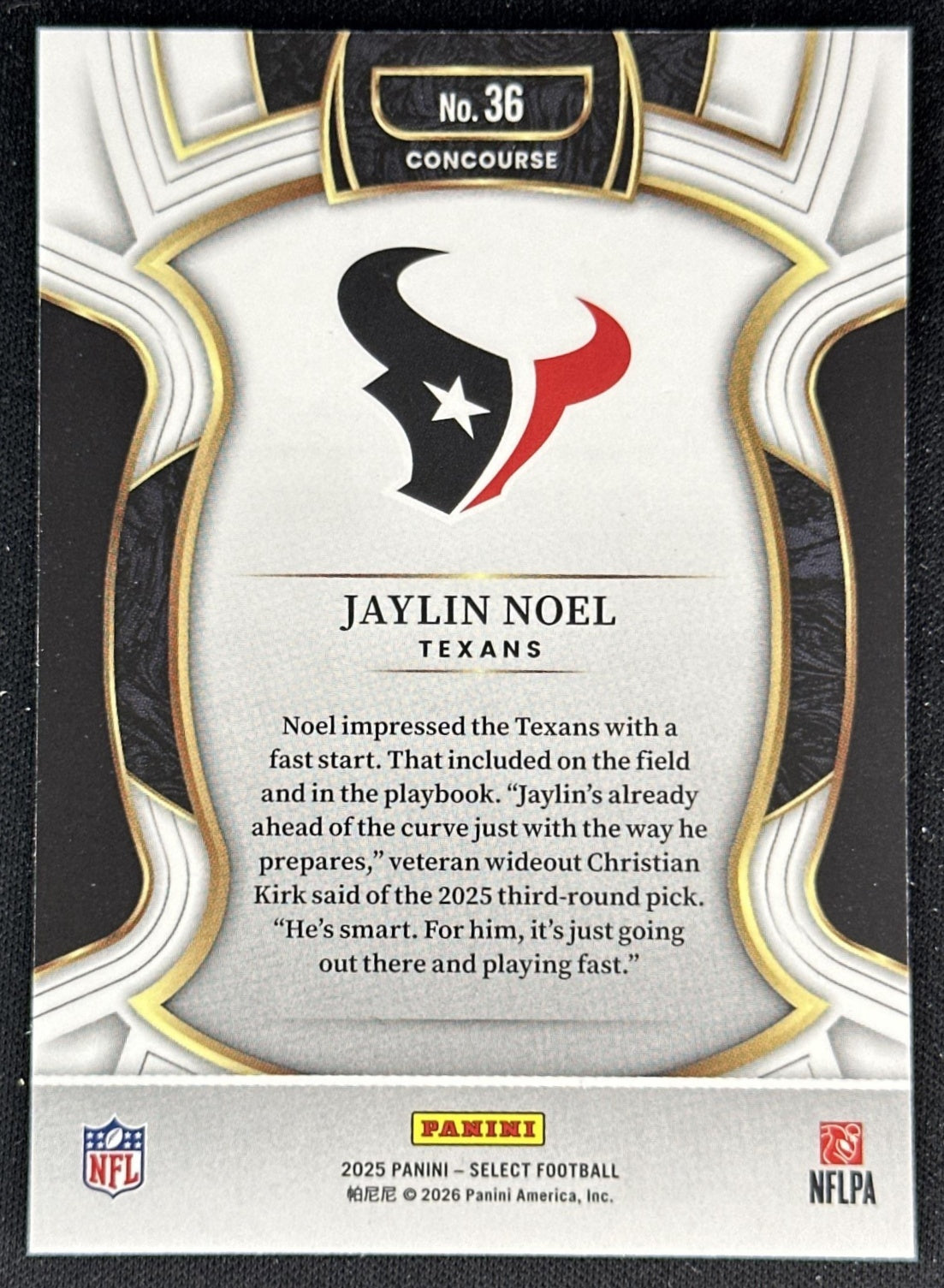 Jaylin Noel 2025 Panini Select Concourse Texans back