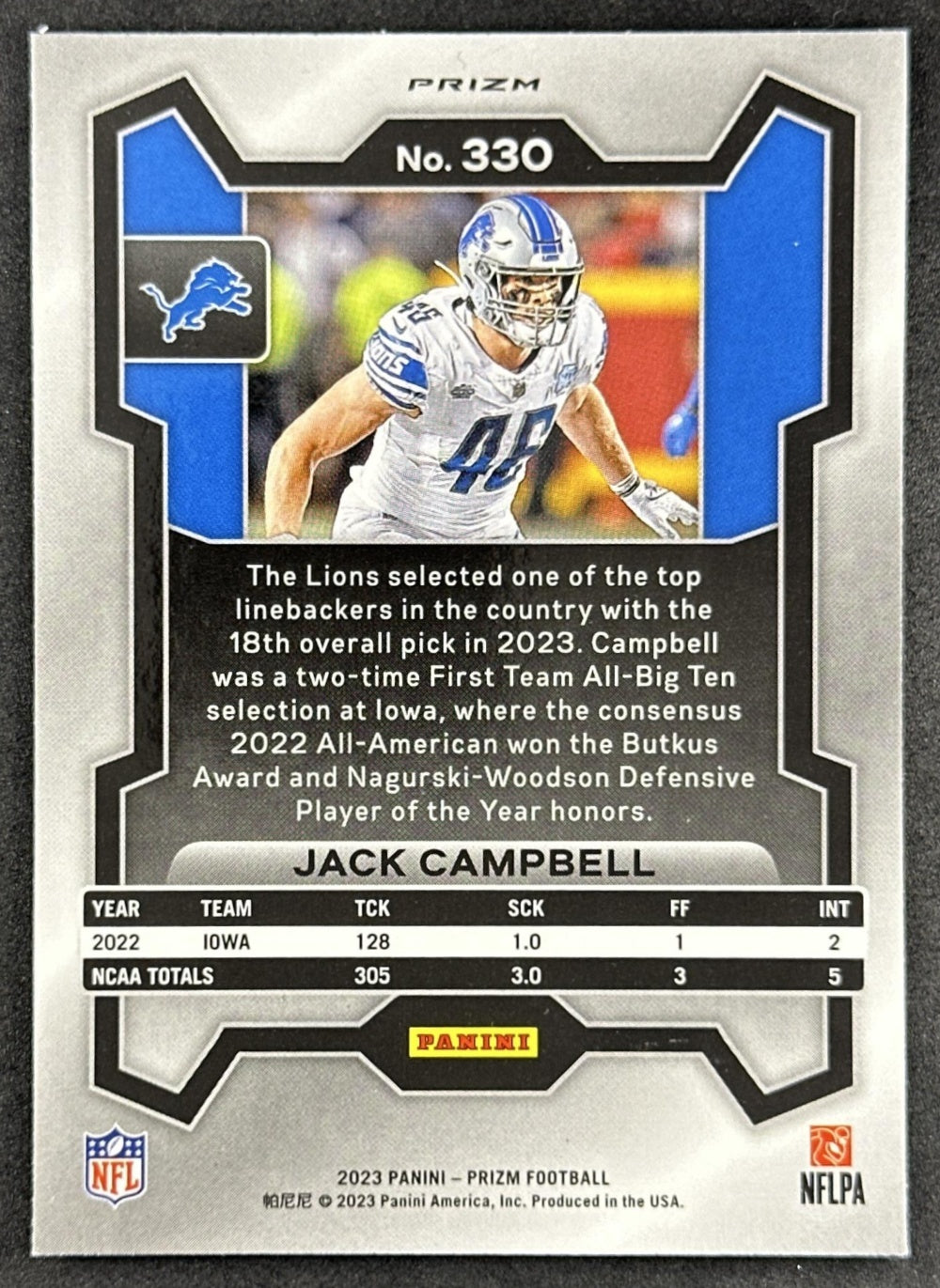 Jack Campbell 2023 Panini Prizm Red White and Blue Lions Sports Trading Card