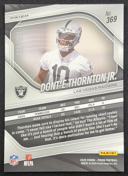 Dont'e Thornton Jr. 2025 Panini Prizm Purple Ice /225 Raiders Las Vegas Raiders