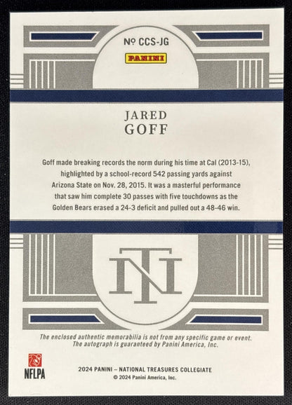 Jared Goff 2016 Panini National Treasures Collegiate /99 Golden Bears back