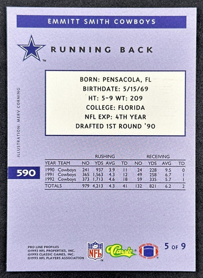 Emmitt Smith 1993 Pro Line Profiles 590 Cowboys Sports Trading Cards