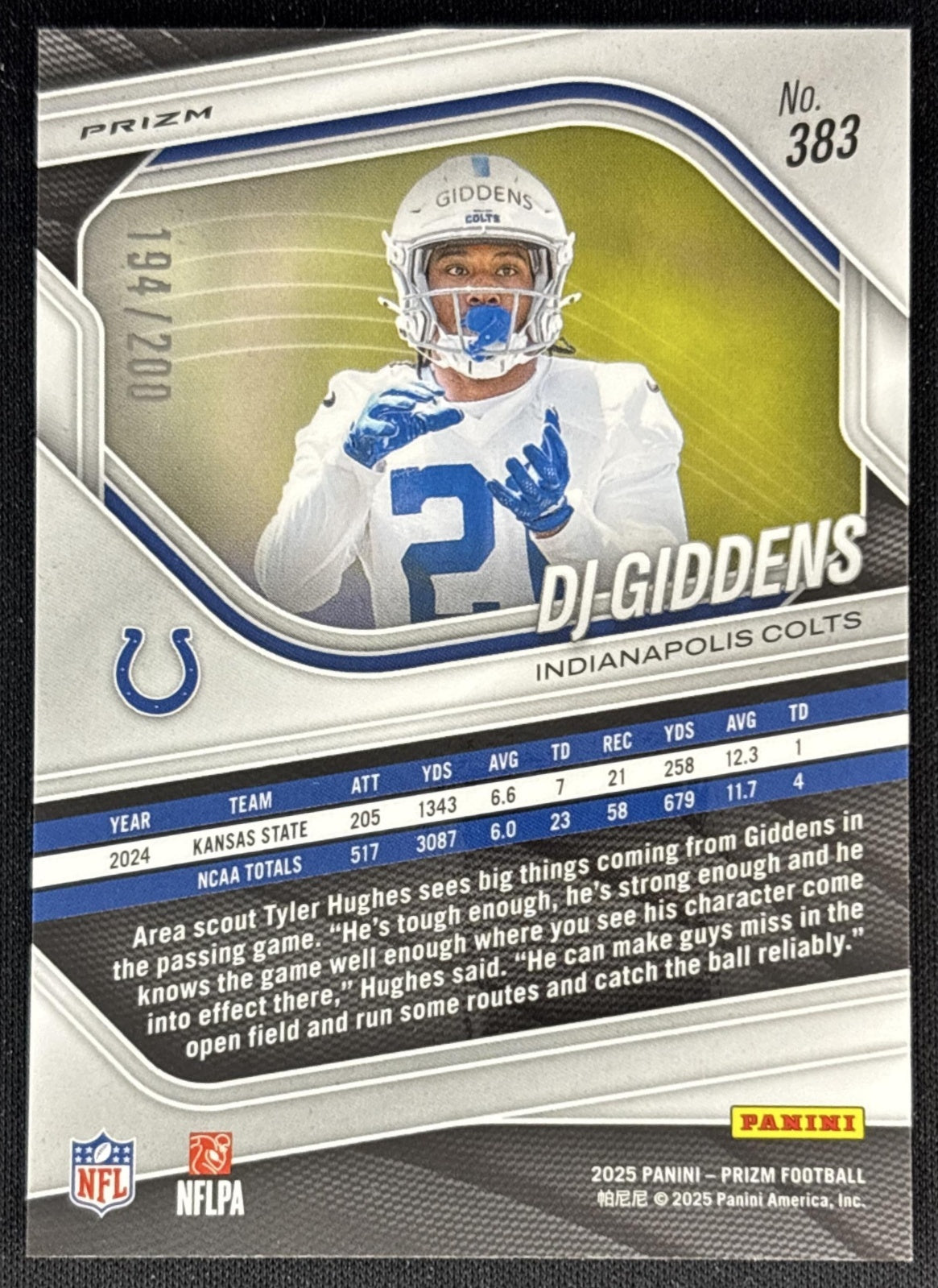 DJ Giddens 2025 Panini Prizm Hyper /200 Colts back