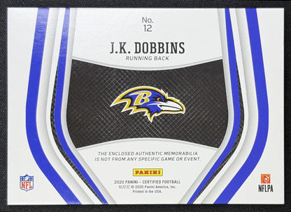 J.K. Dobbins 2020 Panini Certified New Generation Jerseys Mirror Ravens back