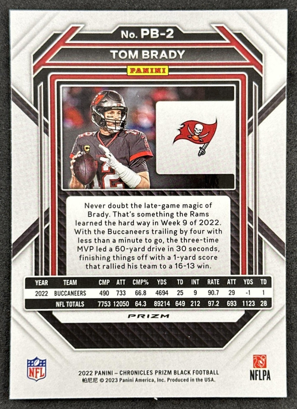 Tom Brady 2022 Panini Chronicles Prizm Black Silver Buccaneers Sports Trading Cards