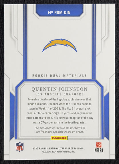 Quentin Johnston 2023 Panini National Treasures Rookie Dual Materials /99 Chargers