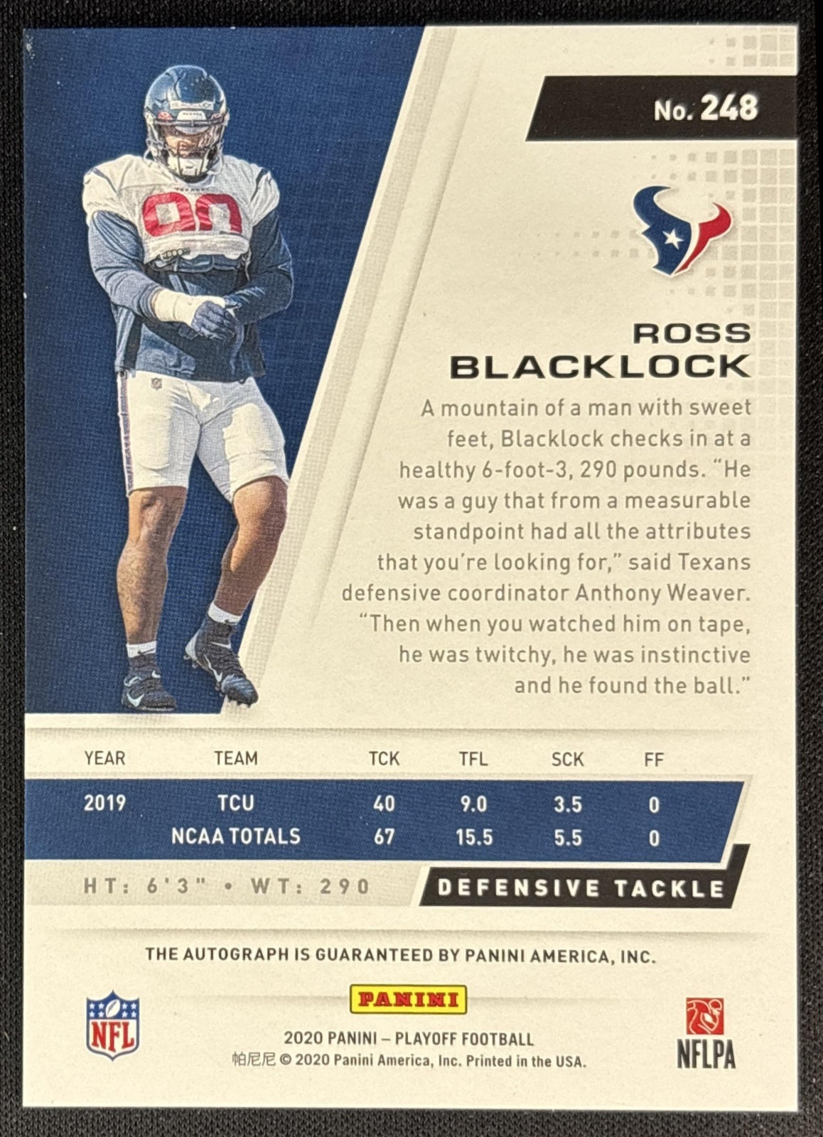 Ross Blacklock 2020 Panini Playoff Rookies Auto Texans back