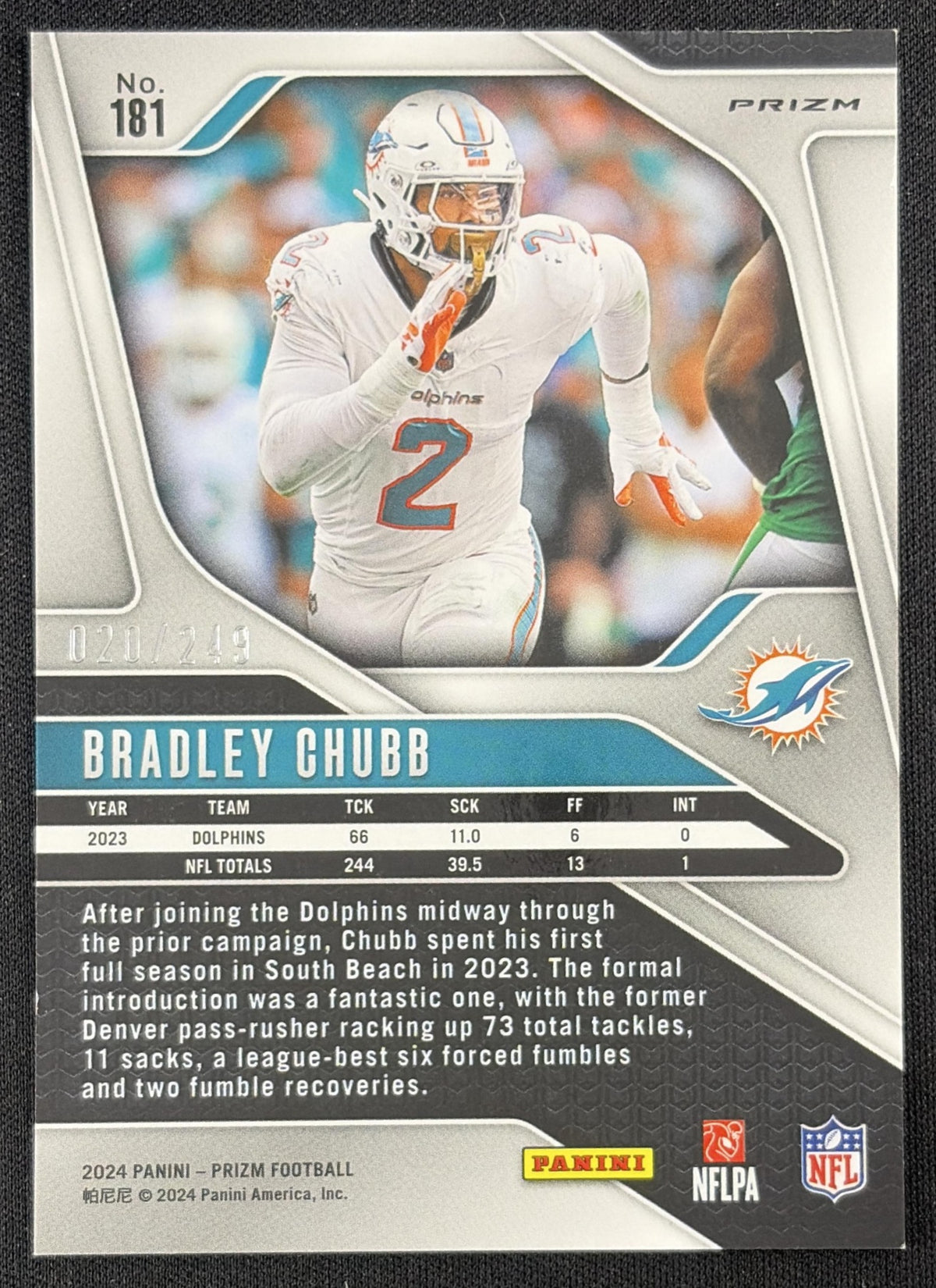 Bradley Chubb 2024 Panini Prizm Orange /249 Dolphins