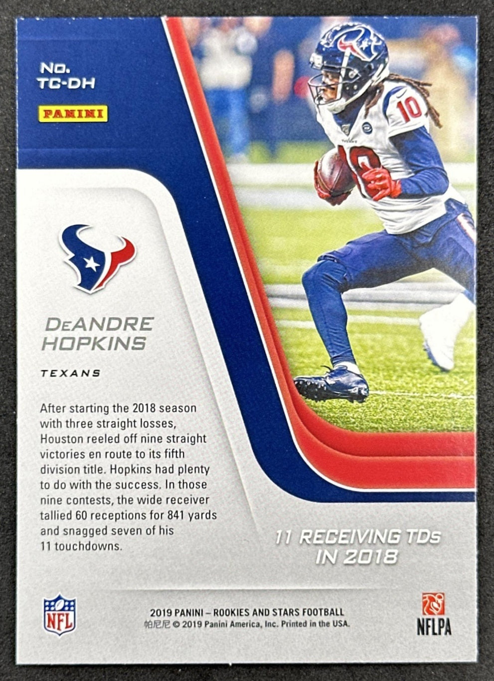 DeAndre Hopkins 2019 Panini Rookies & Stars Touchdown Club Texans Back