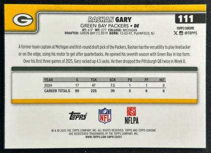 Rashan Gary 2025 Topps Chrome Packers Sports Trading Cards