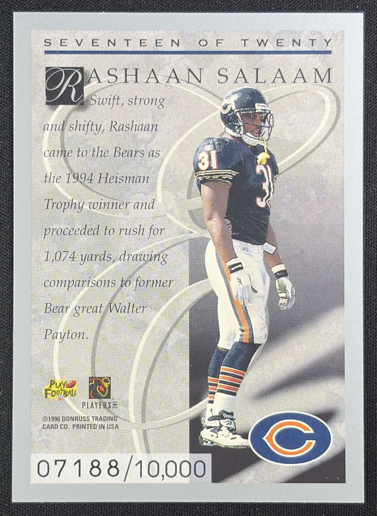 Rashaan Salaam 1996 Donruss Elite /10000 Bears