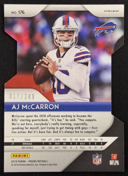 AJ McCarron 2018 Panini Prizm Orange Die Cut /249 Bills