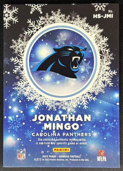 Jonathan Mingo 2023 Panini Donruss Rookie Holiday Sweater Relics Panthers