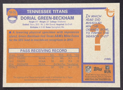 Dorial Green-Beckham 2015 Topps 1976 Rookie Auto /100 Titans Sports Trading Card