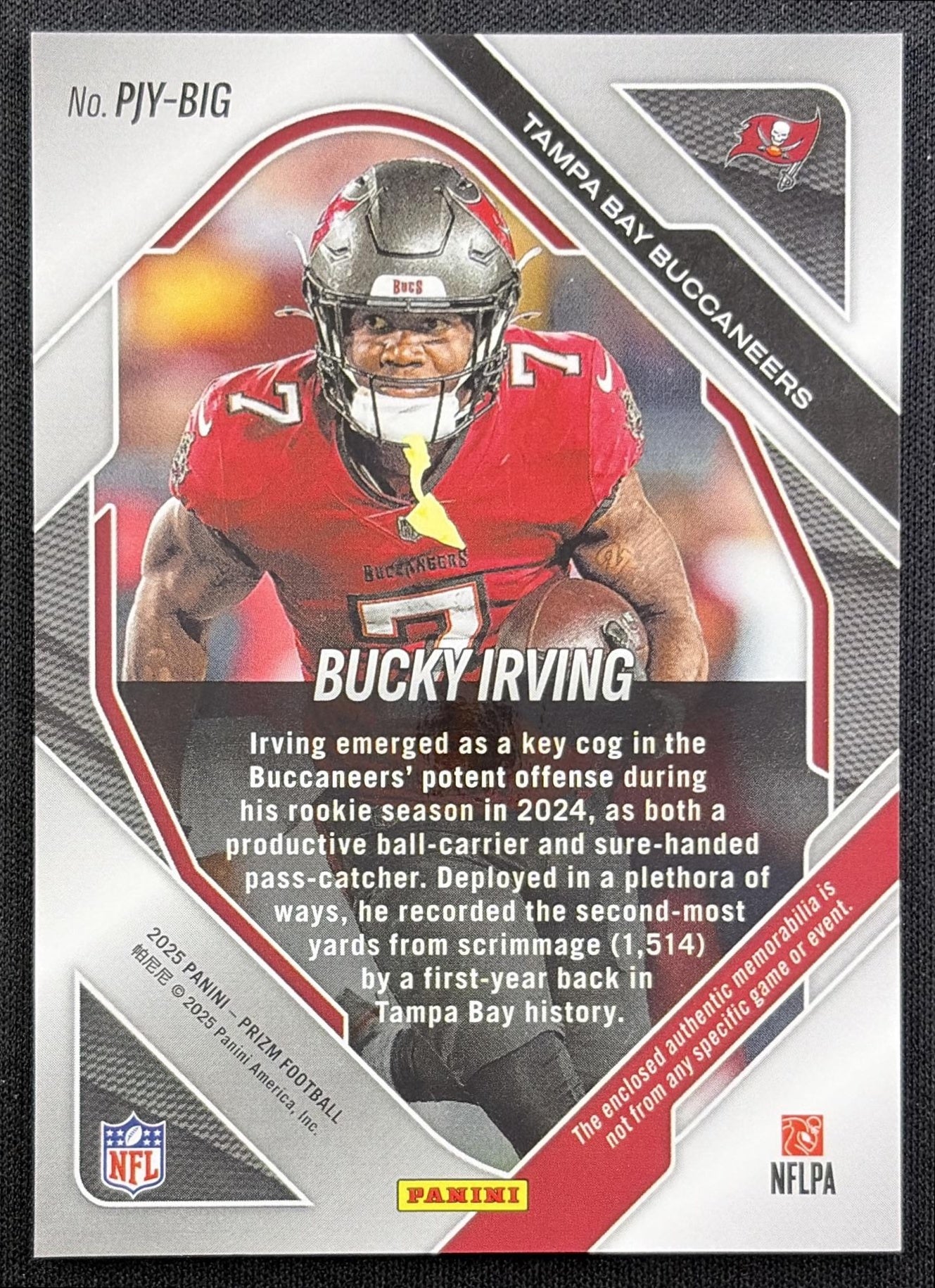 Bucky Irving 2025 Panini Prizm Premier Jerseys Buccaneers back