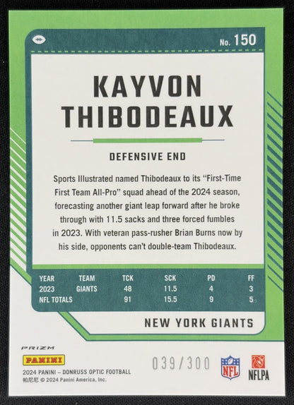 Kayvon Thibodeaux 2024 Panini Donruss Optic Wave /300 Giants Back