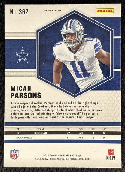 Micah Parsons 2021 Panini Mosaic No Huddle Prizm Silver Cowboys