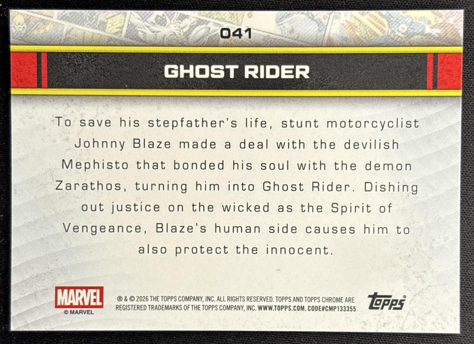 Ghost Rider 2026 Topps Chrome Marvel Comics back