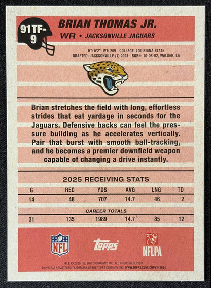 Brian Thomas Jr. 2026 Topps 1991 Jaguars back