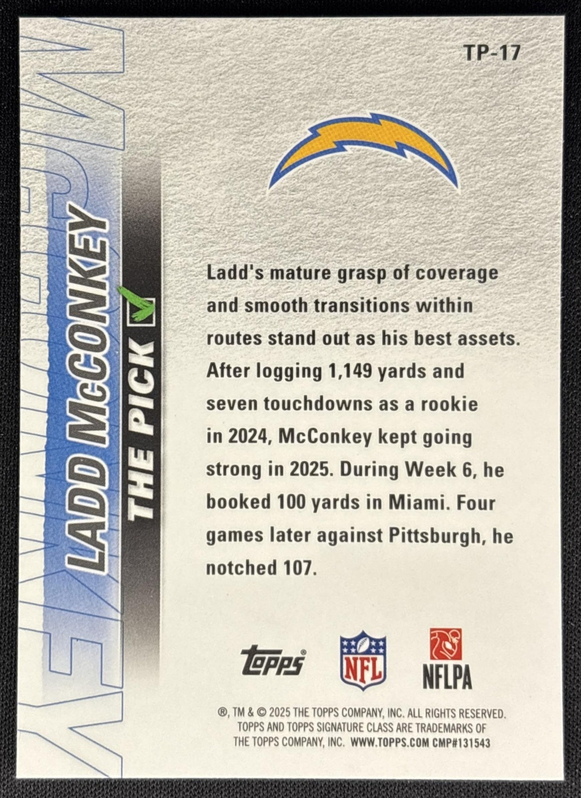 Ladd McConkey 2025 Topps Signature Class The Pick Chargers Sports Trading Cards