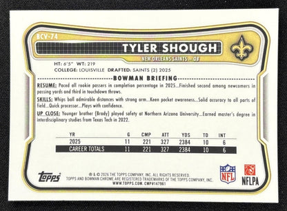Tyler Shough 2026 Bowman Chrome NFL Mojo Refractor Saints