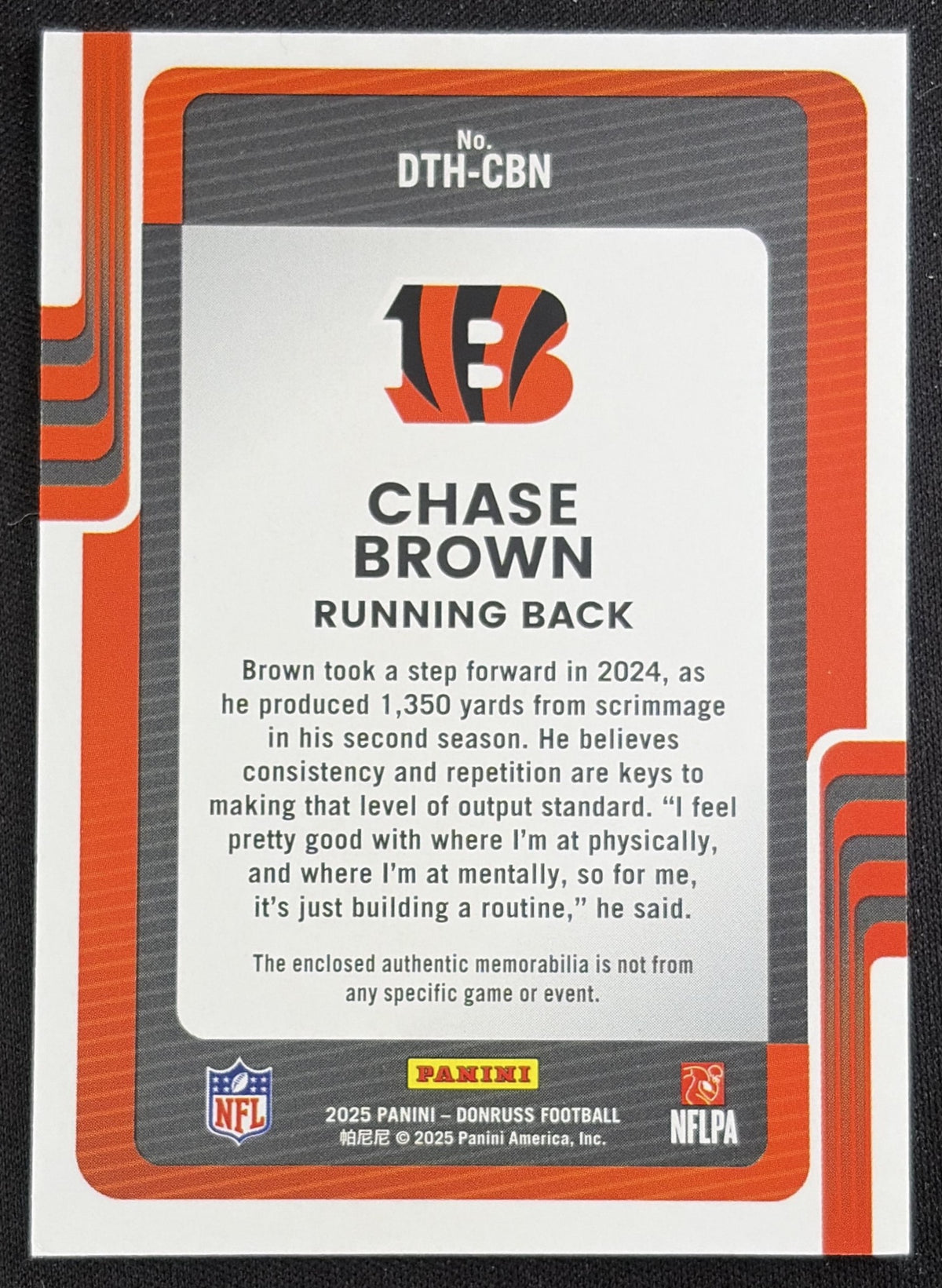 Chase Brown 2025 Panini Donruss Threads Bengals Sports Trading Card