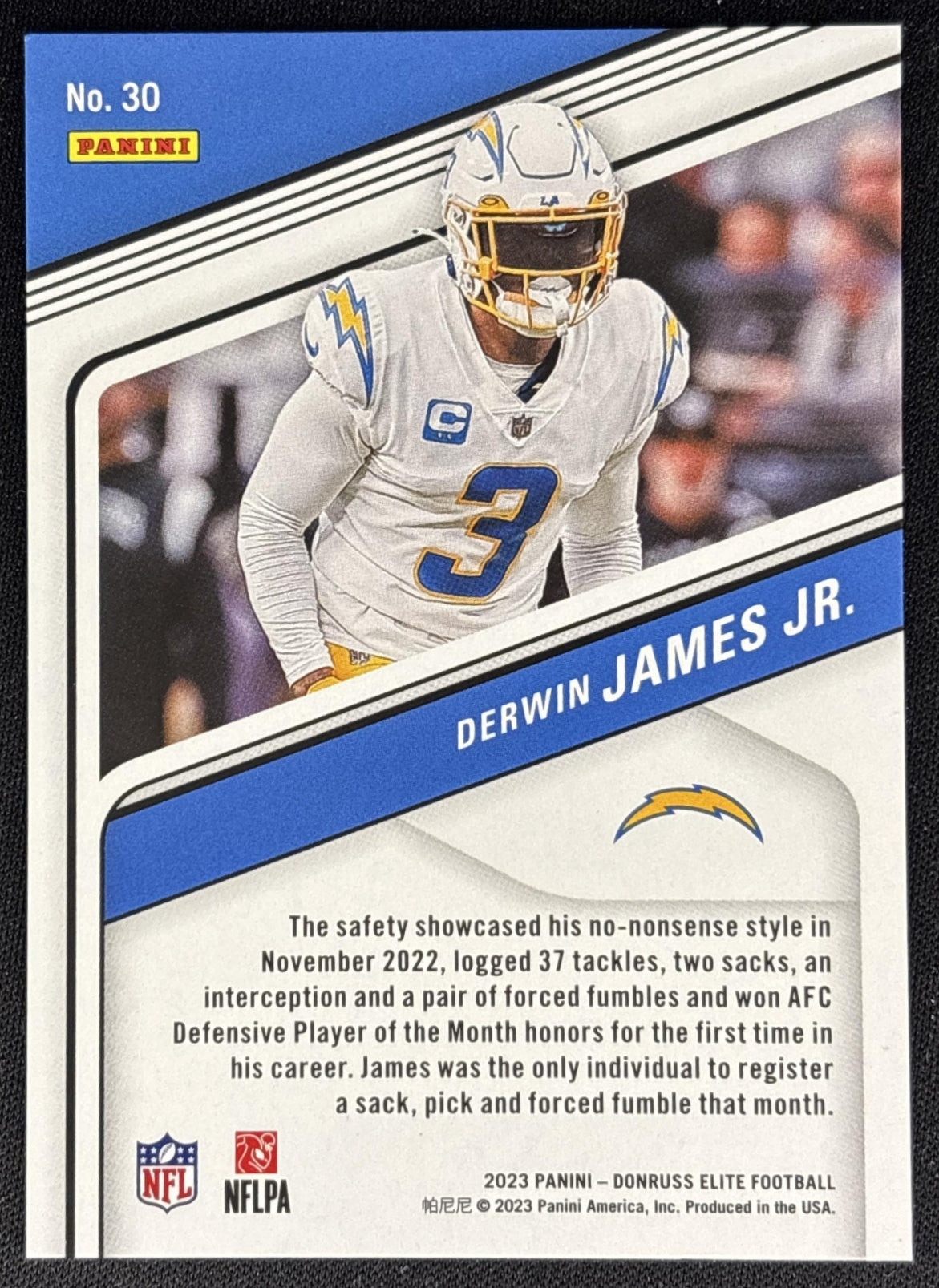 Derwin James Jr. 2023 Panini Donruss Elite Status Explosion /625 Chargers back