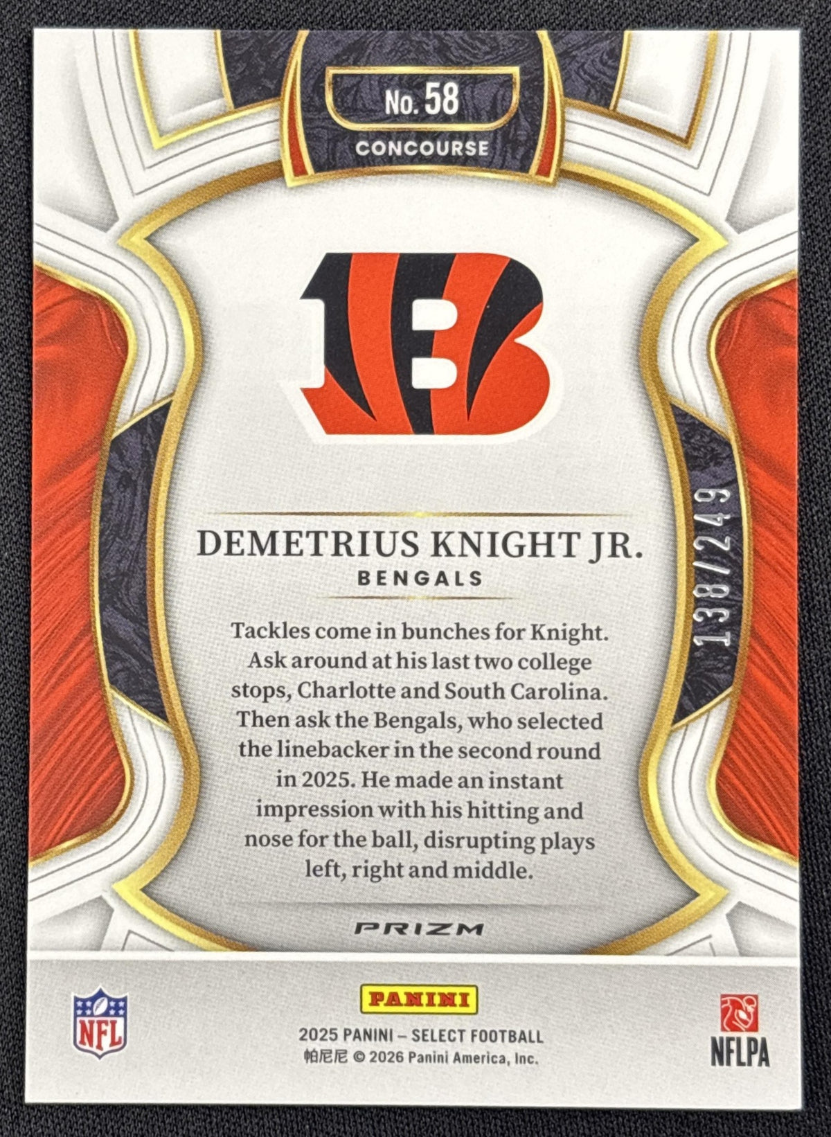 Demetrius Knight Jr. 2025 Panini Select Concourse Blue Prizm /249 Bengals