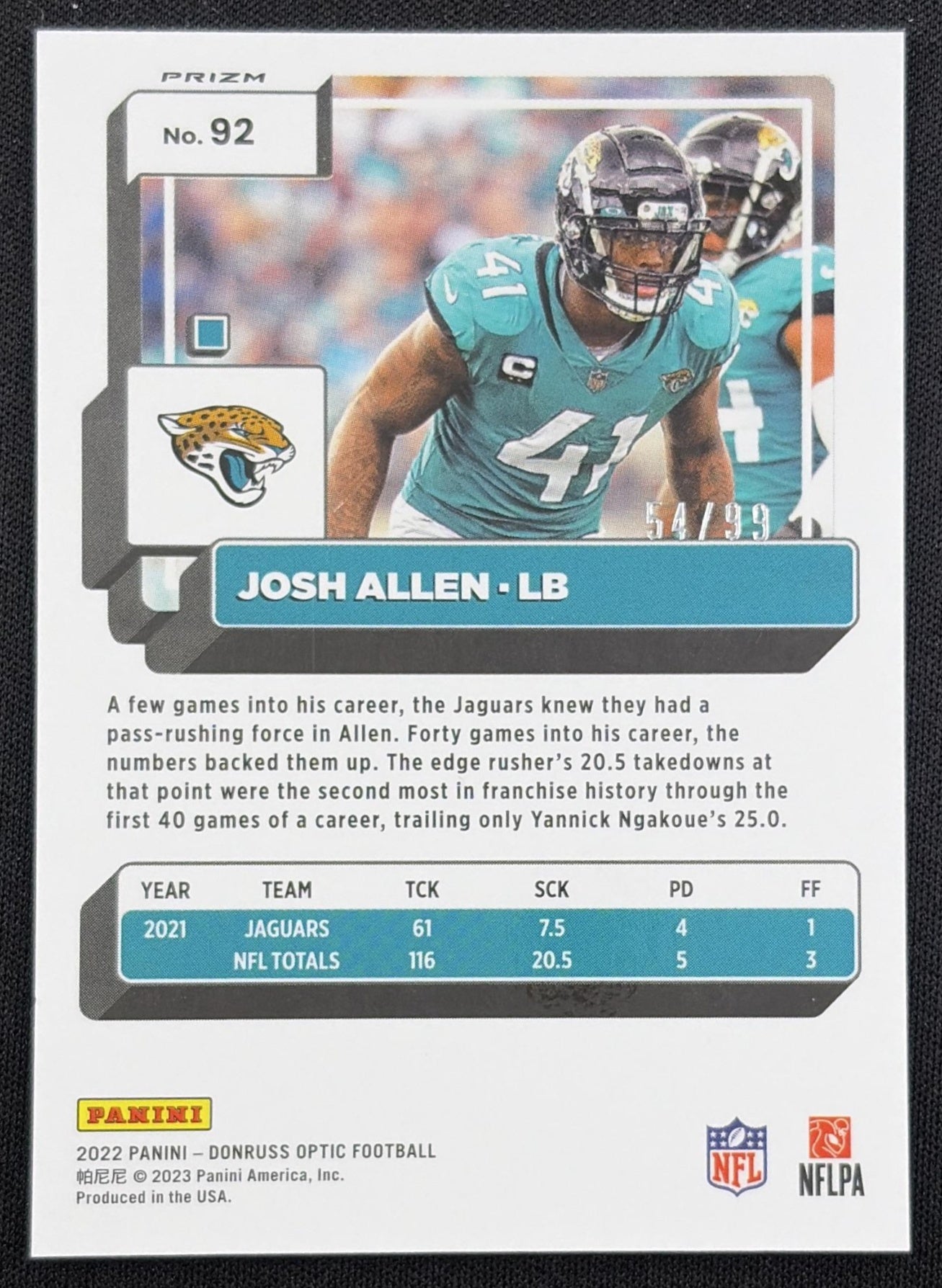 Josh Allen 2022 Panini Donruss Optic Red Prizm /99 Jaguars