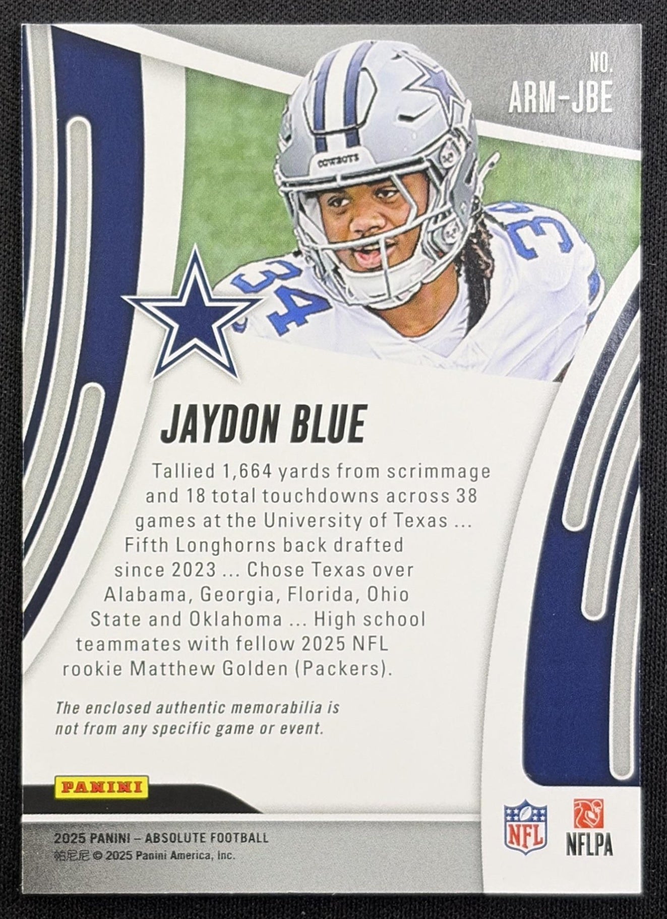 Jaydon Blue 2025 Panini Absolute Rookie Materials Cowboys